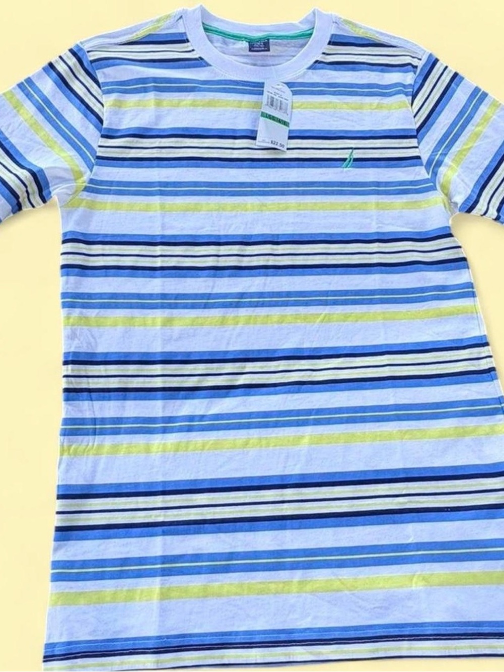 Nautica Striped Tee in Blue, White & Yellow-Green